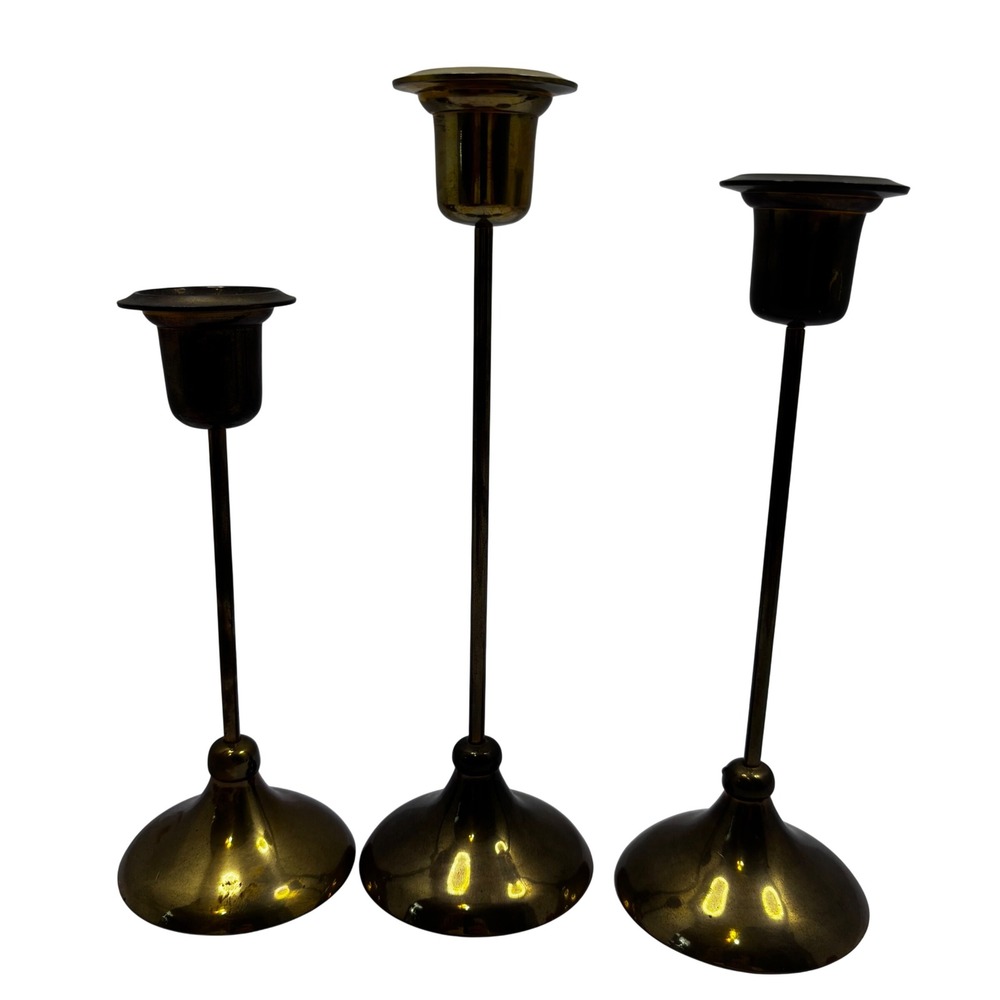Vintage Brass Taper Candlestick Holders Set of 3 Graduated Heights Made in India
